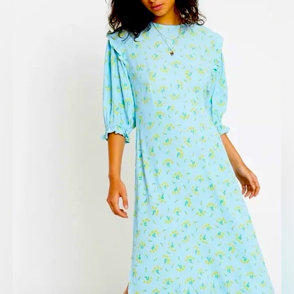 Faithful The Brand US 4/ Size Small High Neck Elastic Short Sleeve Maxi Dresd